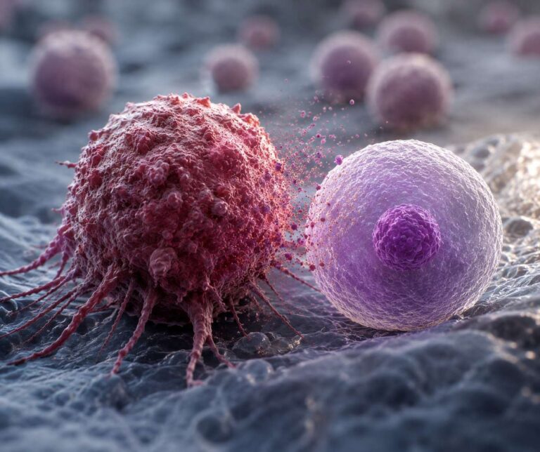 Cellule osservate in laboratorio per rappresentare la reversione tumorale, il microambiente cellulare e la ricerca sul cancro